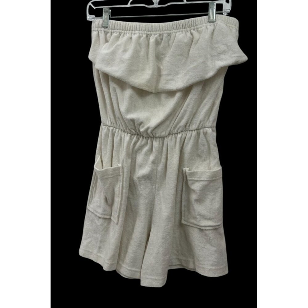 Vintage 70s White Terry Cloth Romper Tube Top Swim Cover Up Size Large